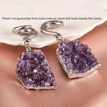 2入組晶石掛勾式耳墜穿杯耳釘,316不銹鋼耳塞,女性穿刺配飾珠寶 - Purple stone - 查看 15