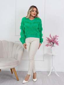 Women Sweaters - màu xanh lá - Xem 3