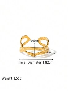 1 件极简奢华设计不对称锤纹十字戒指，采用 18k 镀金不锈钢制成 - 金黃色 - 查看 6