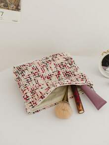 1pc New Striped Multicolor Women'S Portable Cosmetic Bag, High-Capacity Storage Pouch For Lipstick, Inner Travel Wash Bag For Girls, Christmas Gift, Gift For Mom Makeup Storage - Burgundy - View 5