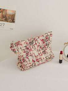 1pc New Striped Multicolor Women'S Portable Cosmetic Bag, High-Capacity Storage Pouch For Lipstick, Inner Travel Wash Bag For Girls, Christmas Gift, Gift For Mom Makeup Storage - Burgundy - View 7