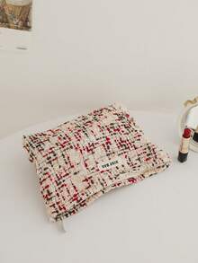 1pc New Striped Multicolor Women'S Portable Cosmetic Bag, High-Capacity Storage Pouch For Lipstick, Inner Travel Wash Bag For Girls, Christmas Gift, Gift For Mom Makeup Storage - Burgundy - View 6