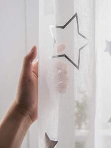 1 Gói Mặt Trăng Và Ngôi Sao In Một Mảnh Sheer Màn Nhà Polyester Trắng Lọc Sáng Sheer Màn - trắng - Xem 6