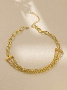 1pc Personalized Multi-Layer Chain Necklace With Simple Design For Women'S Street Style - Gold - View 3