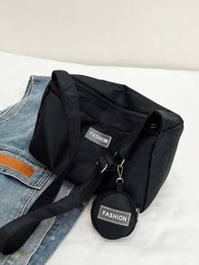 New Fashion Shoulder Bag For Female Students, Large Capacity Solid Color Canvas Crossbody Bag With Japanese-Inspired Ins Style And Single Strap - Black - View 2