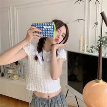 1入日系可愛風繩拉鍊口紅袋女士旅行小化妝包，適用於、卡片、耳機、頭帶、便攜式收納袋、零錢包、超級可愛迷你包收納化妝組織袋化妝箱 - 藍色 - 查看 6