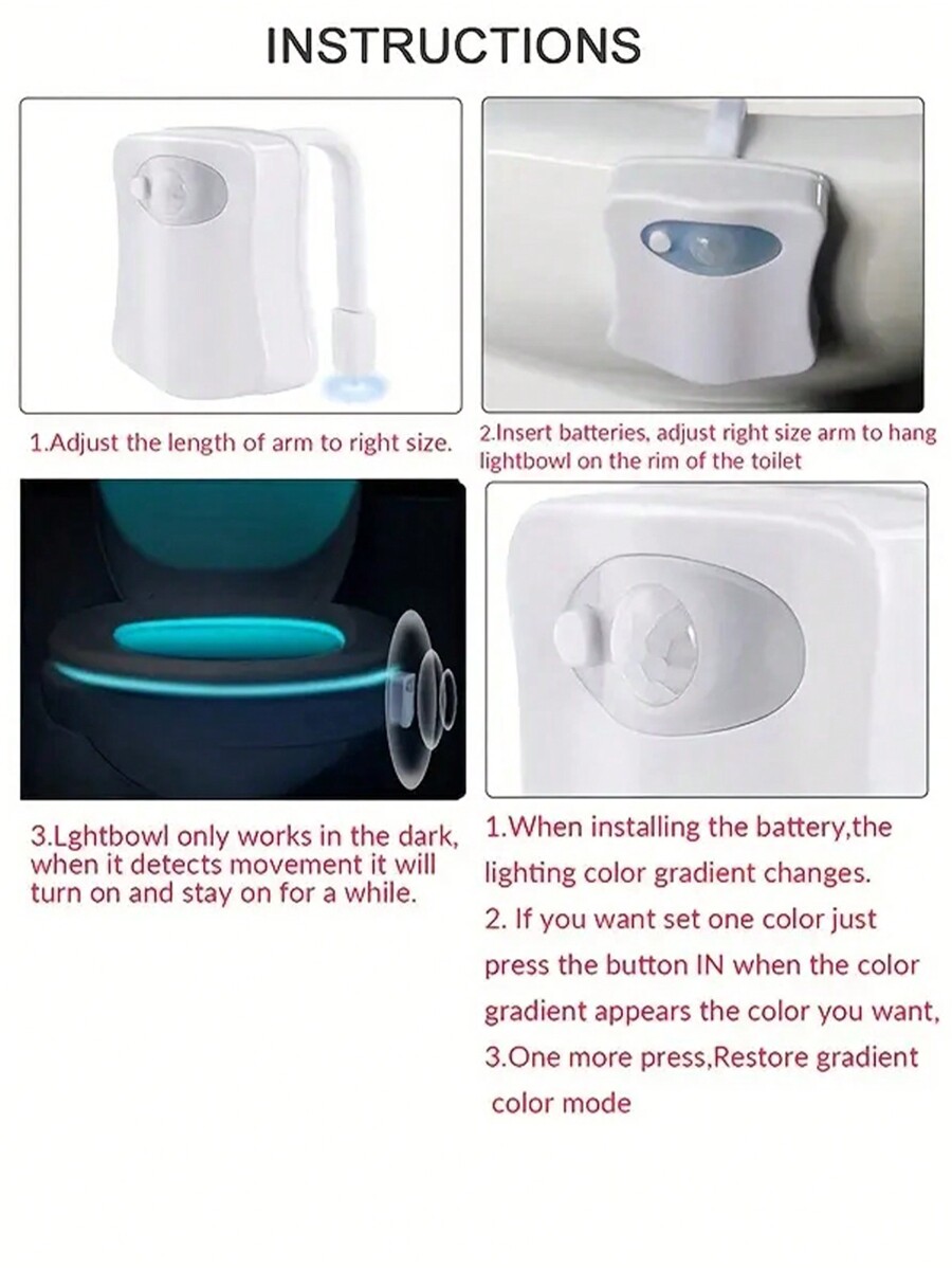 1pc Toilet Motion Sensor Night Light, 8/16 Color Bathroom Sensing Light