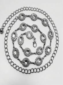 時尚單排簡約鑽石腰鍊,韓風裝飾鍊,肚皮舞女式牛仔褲腰帶 - 銀色 - 查看 5