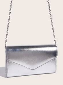 Luxury Evening Clutch, Charming And Elegant, Discreetly Luxurious. Solid Color PU Leather Women's Handbag, Square Design, Suitable For Ladies, Party Girls, Brides And Various Occasions, Perfect For Parties, Weddings, Balls, Galas. Also An Ideal Gift For Mothers, Teachers, Friends, Bridesmaids And Other Women. Fashionable Women's Clutch. - Silver - View 7