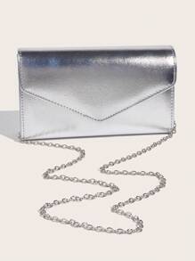 Luxury Evening Clutch, Charming And Elegant, Discreetly Luxurious. Solid Color PU Leather Women's Handbag, Square Design, Suitable For Ladies, Party Girls, Brides And Various Occasions, Perfect For Parties, Weddings, Balls, Galas. Also An Ideal Gift For Mothers, Teachers, Friends, Bridesmaids And Other Women. Fashionable Women's Clutch. - Silver - View 4