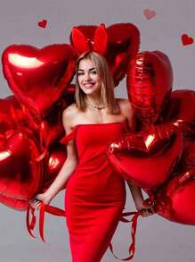 10pcs 18 Inch Red Heart Shaped Aluminum Foil Balloons For Valentine'S, Marriage Proposal, Wedding, Mother'S Day, Party Decoration - Red - View 1