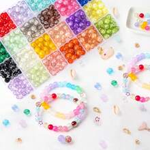 960pcs 8mm 24 Grid Burst Beads +24 Grid Solid Color Beads Combination Glass Bead Set With Tool Crystal Line  Scissors, Gift To Beginners - 8mm Multi-color Set - View 8