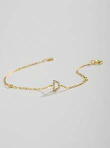 1入組時尚方晶鋯石和字母裝飾銀手環適合女士日常裝飾 - 金色 - 查看 9