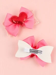 2入組情人節髮夾心形髮結裝飾髮飾，適用於女孩和女性 - 彩色 - 查看 4