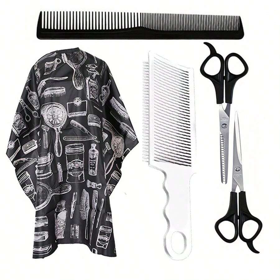 Professional Hair Comb Set For Men - Flat Top Barber Comb, Haircut Comb With Cloth, Scissors And Comb Set For Hair Cutting - Barber Tool Set - View 1