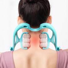 Cervical Massager Clip Neck Massage Artifact Six Wheel Neck Kneading Massager Manual Multifunctional Home Use Fatigue Relief - Blue - View 1