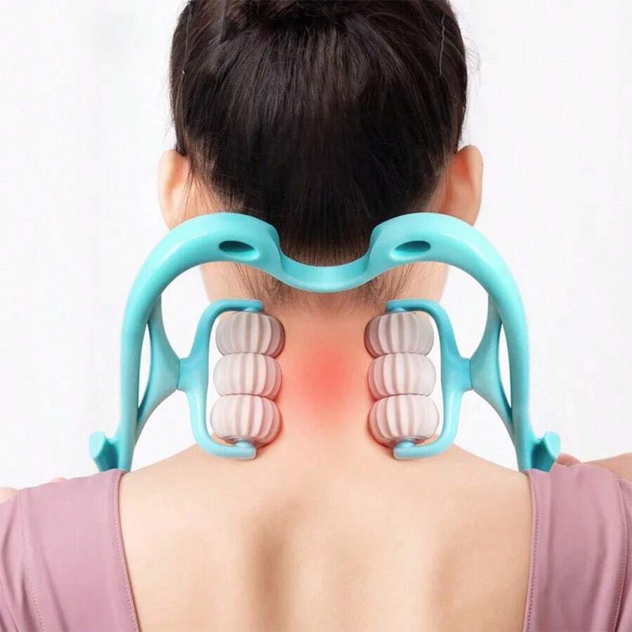 Cervical Massager Clip Neck Massage Artifact Six Wheel Neck Kneading Massager Manual Multifunctional Home Use Fatigue Relief - Blue - View 1