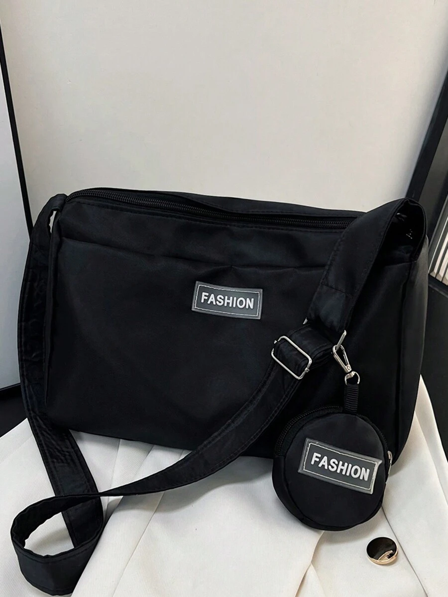 New Fashion Shoulder Bag For Female Students, Large Capacity Solid Color Canvas Crossbody Bag With Japanese-Inspired Ins Style And Single Strap - Black - View 1