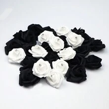 30入組人造泡沫花材料包,包括10入白色鑽石泡沫花和20入黑色泡沫玫瑰,適用生日、情人節、新年、母親節、父親節、聖誕節、diy、婚禮和派對裝飾、花藝和家居裝飾 - 黑色 - 查看 1