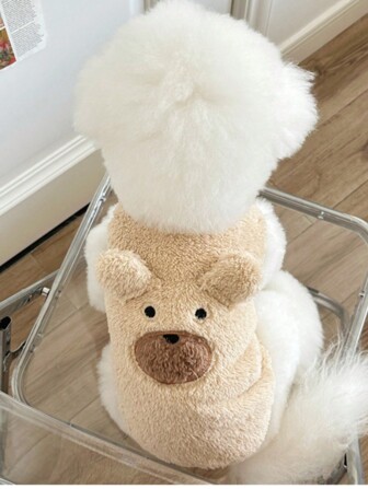1pc Apricot Warm Fleece Teddy Shaped Pet Hoodie Suitable For Small & Medium Sized Pets