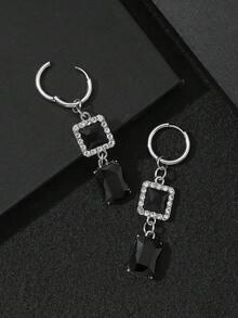 1對復古黑色立方氧化鋯吊墜時尚男士耳環 - 彩色 - 查看 2