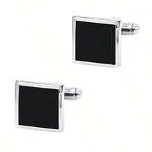 1對男士正裝襯衫用矩形和正方形環氧樹脂塗層鐵製男用袖扣 - 銀色 - 查看 4