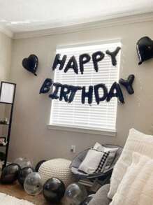 1 pieza/27 piezas Set de decoración para fiesta de cumpleaños negra - Globos negros con forma de corazón, globos con confeti de colores, pancarta negra de "Feliz Cumpleaños", suministros reutilizables para fiestas de cumpleaños - Negro - Ver 7