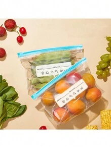 可重複使用的食品收納袋,矽膠冷凍袋,20入防漏直立可重複使用食品收納袋,密封塑料袋適用於肉類水果蔬菜,廚房配件 - 淺藍 - 查看 5