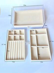 Beige Three-Drawer Jewelry Box With 3 Different Grid Design; Can Be Use To Store Earrings, Rings, Necklace, Bracelets, Watches And More. - Beige - View 3