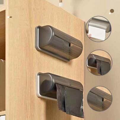 1 Pieza Soporte De Rollo De Dispensador De Bolsa De Basura, Dispensador De Bolsa De Basura Montado En La Pared Y Organizador De Bolsa De Plástico Debajo Del Fregadero Para La Cocina Compatible Con Rollos De Bolsas De Basura (blanco, Gris)