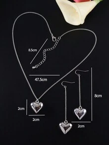 歐美時尚風格,簡約百搭,復古幾何設計,性感個性心型項鍊,鎖骨鏈,毛衣鏈,心型流蘇穿線耳環,項鍊和耳環套裝 - 金色 - 查看 4