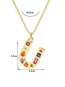 1 Pc Crystal Decor Gold Initial Necklace For Women Pendant Necklaces Daily Party Christmas Jewelry Gifts - Multicolor - View 34