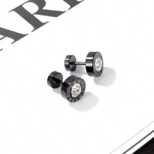 1 Pair Punk Style Black Titanium Steel Ear Studs, Roman Numeral Hip Hop Street Fashion Earrings For Daily Wear