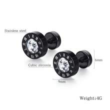 1 Pair Punk Style Black Titanium Steel Ear Studs, Roman Numeral Hip Hop Street Fashion Earrings For Daily Wear