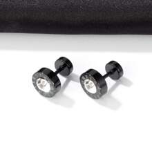 1 Pair Punk Style Black Titanium Steel Ear Studs, Roman Numeral Hip Hop Street Fashion Earrings For Daily Wear