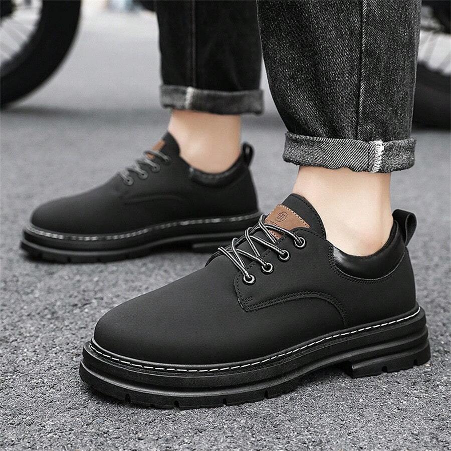 男士復古工作靴,沙漠英倫風格低筒正裝鞋 - 黑色 - 查看 1