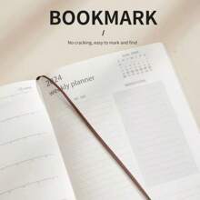 1pc 2024 English Daily Planner 365 Days Time Management Weekly Planner A5 Faux Leather Notebook Productivity Manual - Brown - View 6