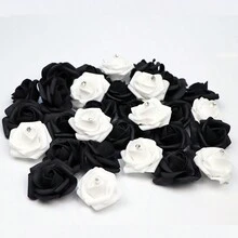 30入組人造泡沫花材料包,包括10入白色鑽石泡沫花和20入黑色泡沫玫瑰,適用生日、情人節、新年、母親節、父親節、聖誕節、diy、婚禮和派對裝飾、花藝和家居裝飾 - 黑色 - 查看 5
