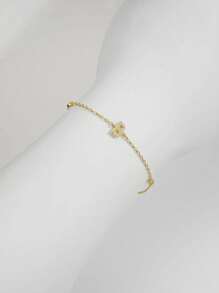 1入組時尚方晶鋯石和字母裝飾銀手環適合女士日常裝飾 - 金色 - 查看 6