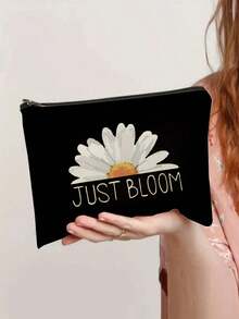 綻放的雛菊拉鍊印花袋,可折疊,大容量,非常輕便,適合化妝品收納袋、文具、鑰匙、衛生巾等存儲,適用於女士和男士的個人旅行和商務旅行收納,適合重返校園的大學生 - 黑色 - 查看 4