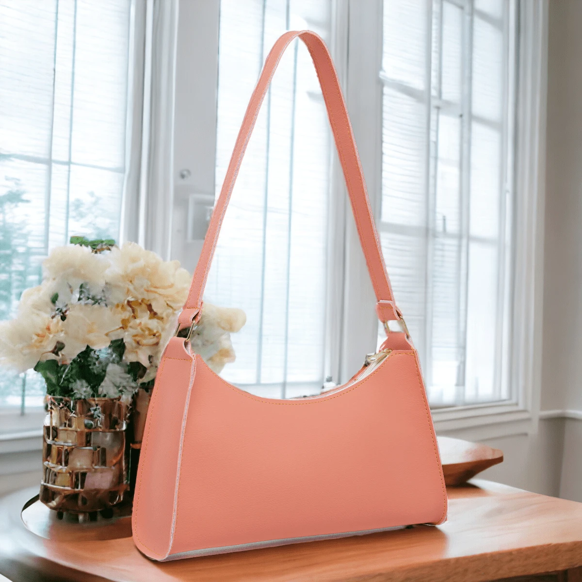 Bolsa Baguete Pequena Feminina de Ombro - Laranja - Visão 1