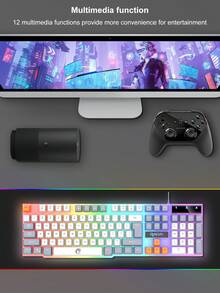 RAIKU K26 Fashionable Splicing Wired Rainbow Led Backlit Gaming Keyboard, Suitable For Office, Home, And Esports Gaming - White Gray - View 5
