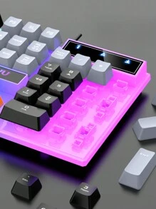 RAIKU K26 Fashionable Splicing Wired Rainbow Led Backlit Gaming Keyboard, Suitable For Office, Home, And Esports Gaming - White Gray - View 3