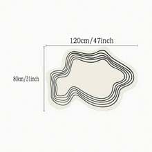 1 件，毛绒不对称地毯 - 加厚蓬松沙发休闲卧室地毯适用于客厅家居装饰，毛绒休闲地毯 - 加厚蓬松地毯适用于客厅和卧室装饰 - 异形地垫 - 白色和黑色线条设计 - 卡其色 - 查看 3