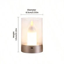 手持led模擬電子蠟燭燈,具有type-c充電和觸控感應功能,為臥室裝飾提供環境燈光,攜帶式蠟燭燈 - 香檳色 - 查看 2