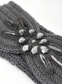 1個女式編織毛帶頭箍,配鑽和寬鬆蝴蝶結細節,適用於秋冬、復古和街頭風格。非常適合日常搭配和戶外運動,夾髮和保溫。簡單時尚。 - 灰色 - 查看 3