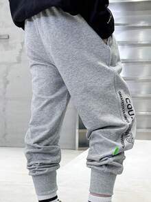 青少年男孩休閒字母印花運動長褲 - 灰色 - 查看 3