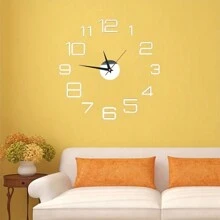 1枚diy牆貼時鐘,銀色混合數字電池鐘,適用於家居客廳臥室裝飾(不含電池) - 銀色 - 查看 8