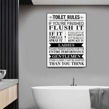 1張廁所規則浴室牆藝術品,鄉村風格有趣的廁所規則印刷標誌,無框木製棕白色高清藝術品家居裝飾 - 彩色 - 查看 3