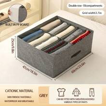 1個灰色衣物收納盒,雙列格狀家用布料收納盒,可摺疊抽屜式衣櫃整理收納盒 - 灰色 - 查看 4